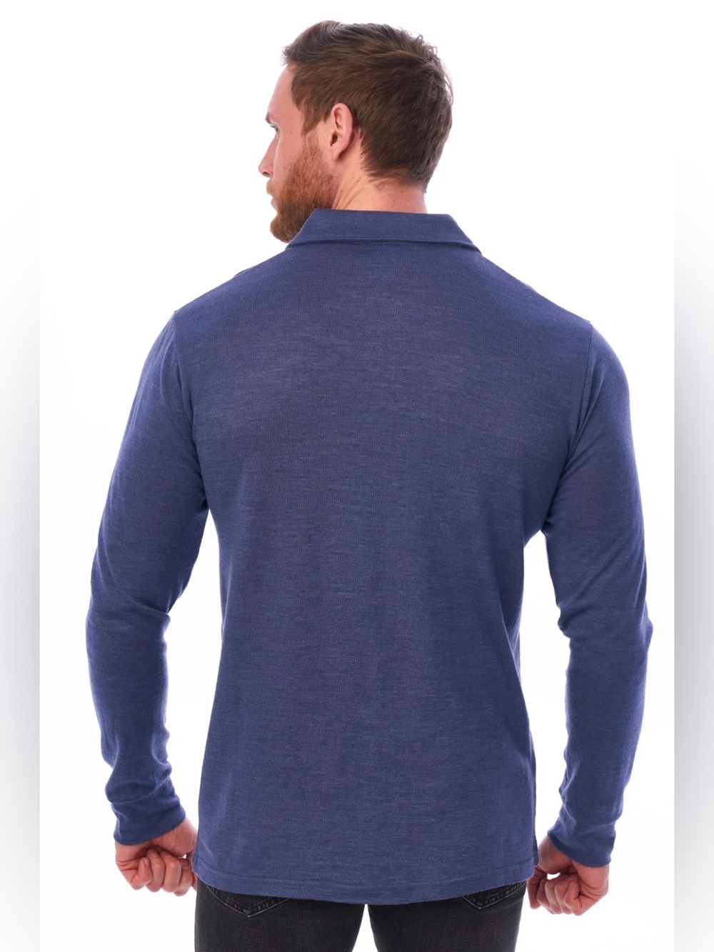 Merino Tech Merino Wool Long Sleeve Polo Grey Blue Size Medium - Picture 2 of 5